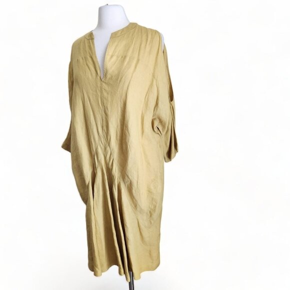 CALLAS MILANO SLEEVE POCKET MIDI DRESSES Linen Kaftan Mustard Yellow OS Kaftan - Picture 2 of 14